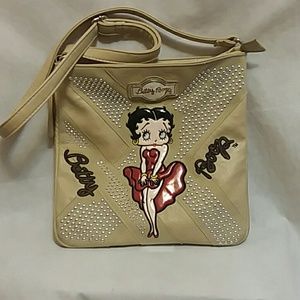 Betty Boop Womens Tan Studded Crossbody Bag Purse